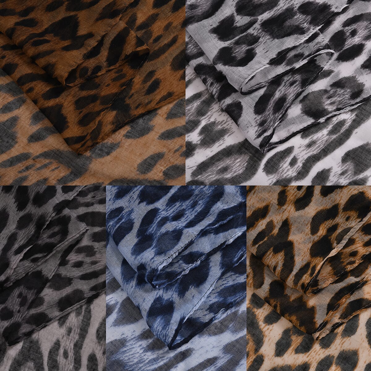 Set of 5 Leopard Pattern Polyester Scarfs image number 6