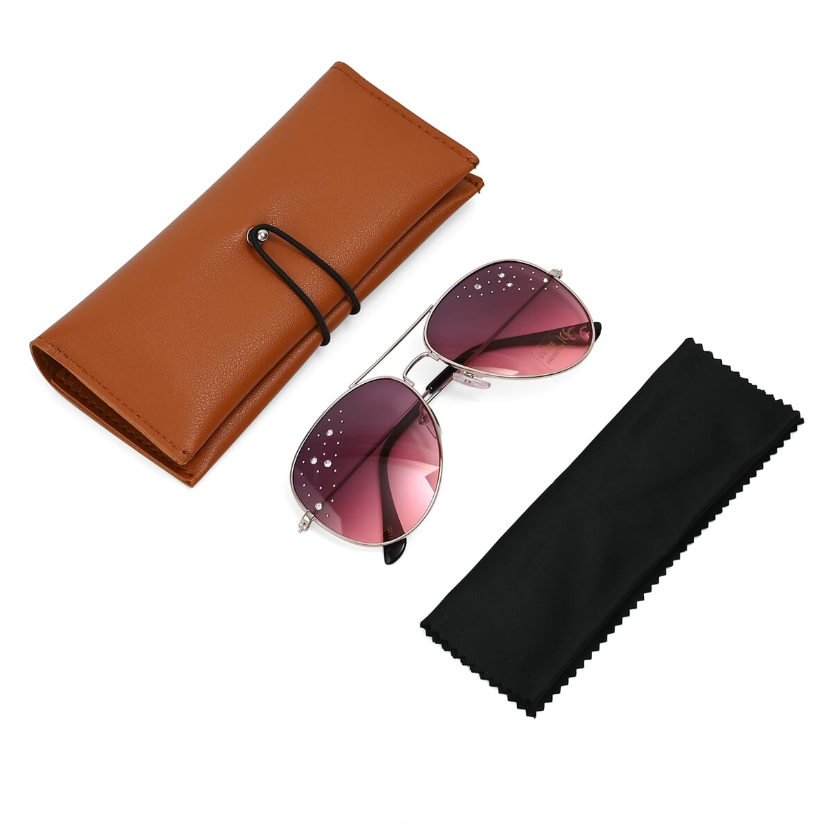 Silver and Black UV400 Sunglass with Storage Bag and Glass Cleaning Cloth  image number 0