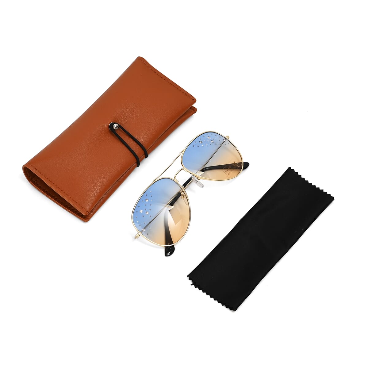 Set of 3 UV400 Sunglass with Storage Bag and Glass Cleaning Cloth - Gold and Black image number 0