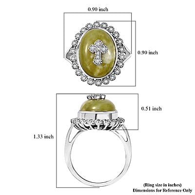 D'Joy Connemara Marble and White Zircon 11.50 ctw Celtic Cross Ring in Platinum Over Sterling Silver (Size 10.0)