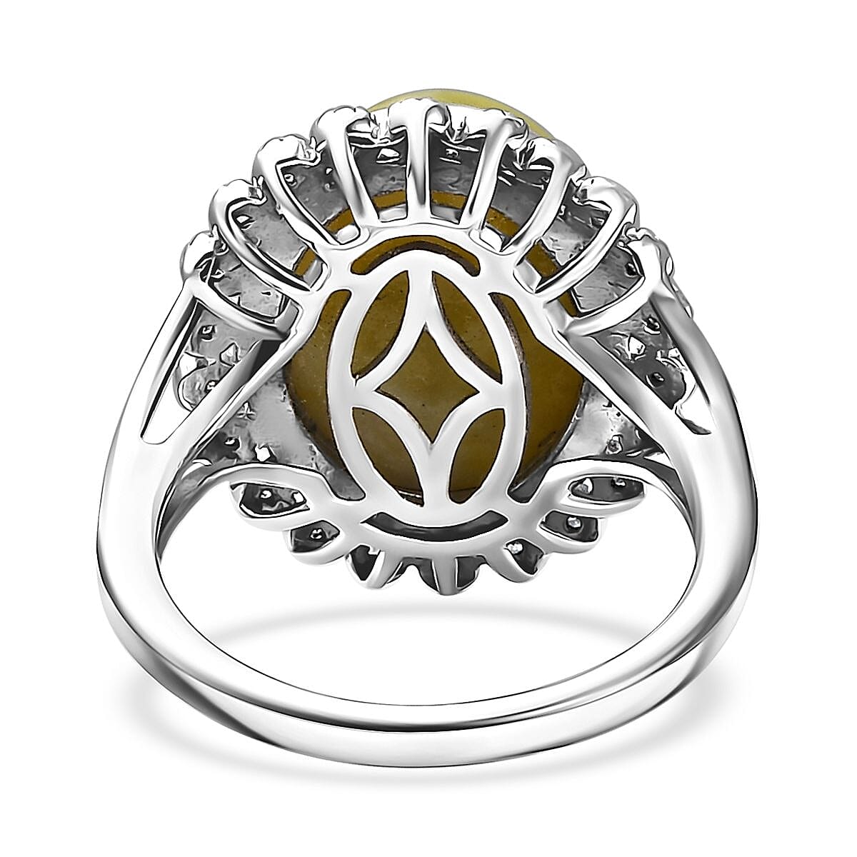 Connemara Marble and White Zircon 11.50 ctw Celtic Cross Ring in Platinum Over Sterling Silver (Size 11.0) image number 4