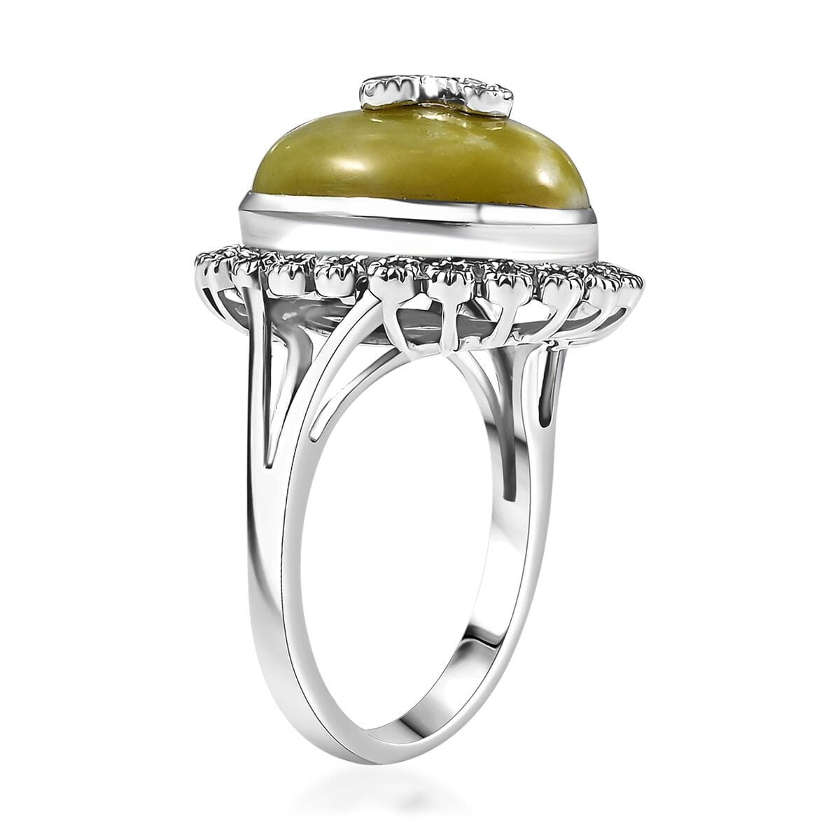 Connemara Marble and White Zircon 11.50 ctw Celtic Cross Ring in Platinum Over Sterling Silver (Size 6.0) image number 3