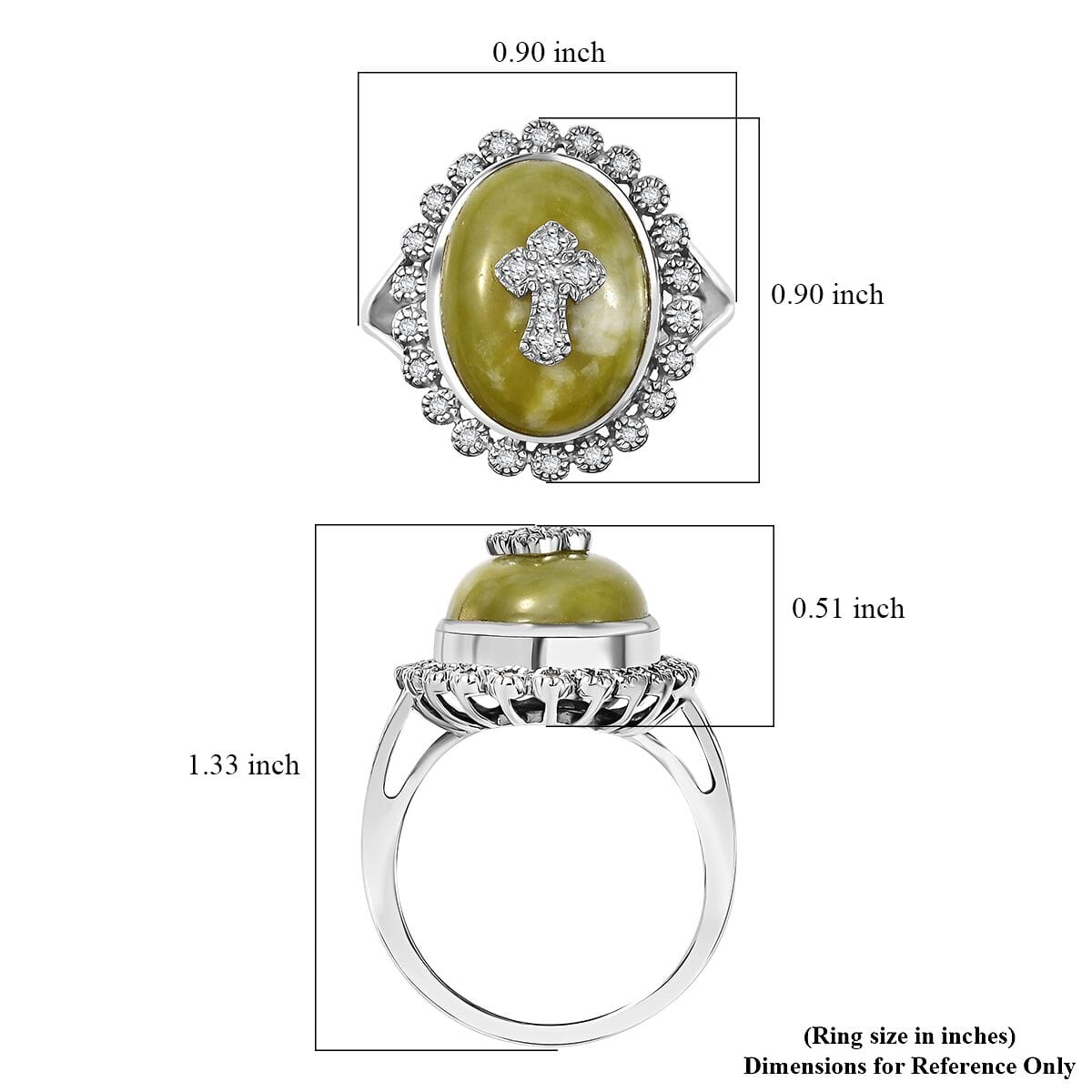 Connemara Marble and White Zircon 11.50 ctw Celtic Cross Ring in Platinum Over Sterling Silver (Size 6.0) image number 5