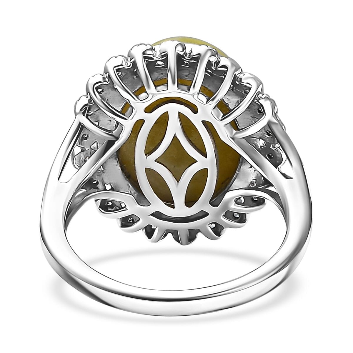 Connemara Marble and White Zircon 11.50 ctw Celtic Cross Ring in Platinum Over Sterling Silver (Size 7.0) image number 4