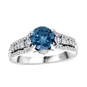 Luxuriant Lab Grown Blue and White Diamond VS-SI 2.00 ctw Azure Crown Ring in Platinum Over Sterling Silver (Size 10.0)