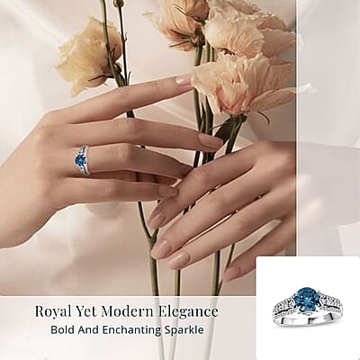 Luxuriant Lab Grown Blue Diamond (IR) and Lab Grown White Diamond VS-SI 2.00 ctw Azure Crown Ring in Platinum Over Sterling Silver (Size 10.0)