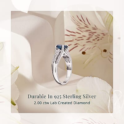 Luxuriant Lab Grown Blue Diamond (IR) and Lab Grown White Diamond VS-SI 2.00 ctw Azure Crown Ring in Platinum Over Sterling Silver (Size 10.0)
