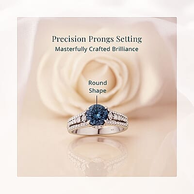 Luxuriant Lab Grown Blue Diamond (IR) and Lab Grown White Diamond VS-SI 2.00 ctw Azure Crown Ring in Platinum Over Sterling Silver (Size 10.0)