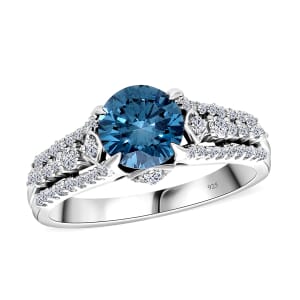 Luxuriant Lab Grown Blue and White Diamond VS-SI 2.00 ctw Azure Crown Ring in Platinum Over Sterling Silver (Size 8.0)