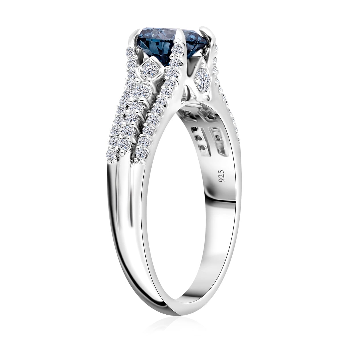 Luxuriant Lab Grown Blue and White Diamond VS-SI 2.00 ctw Azure Crown Ring in Platinum Over Sterling Silver (Size 8.0) image number 2