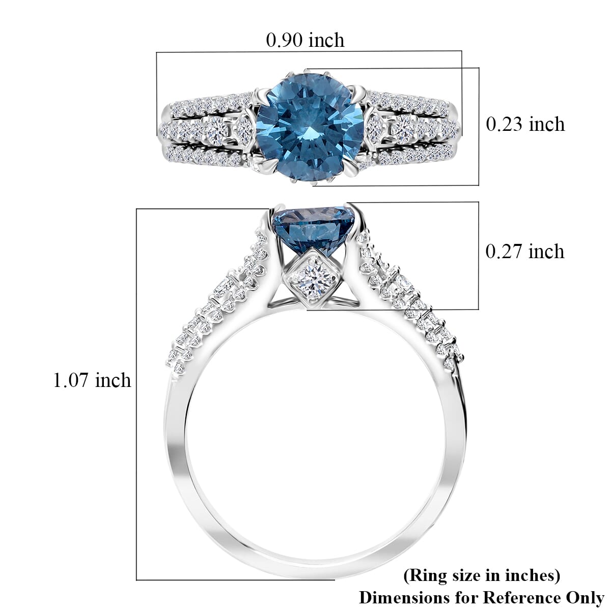 Luxuriant Lab Grown Blue and White Diamond VS-SI 2.00 ctw Azure Crown Ring in Platinum Over Sterling Silver (Size 8.0) image number 4