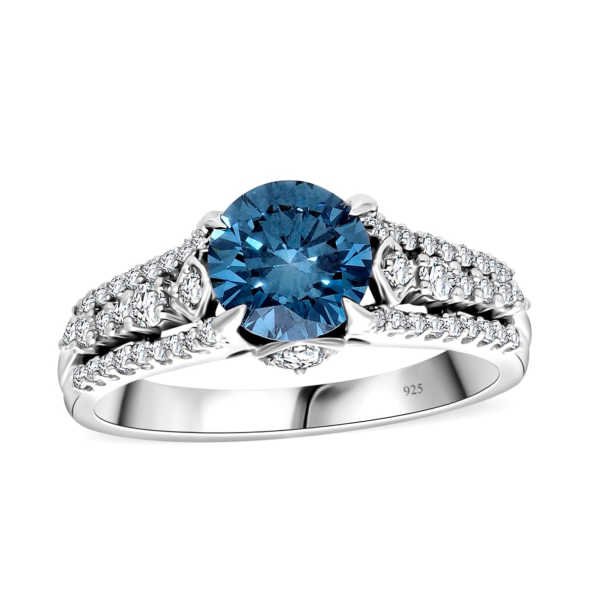 Luxuriant Lab Grown Blue and White Diamond VS-SI 2.00 ctw Azure Crown Ring in Platinum Over Sterling Silver (Size 9.0) image number 0