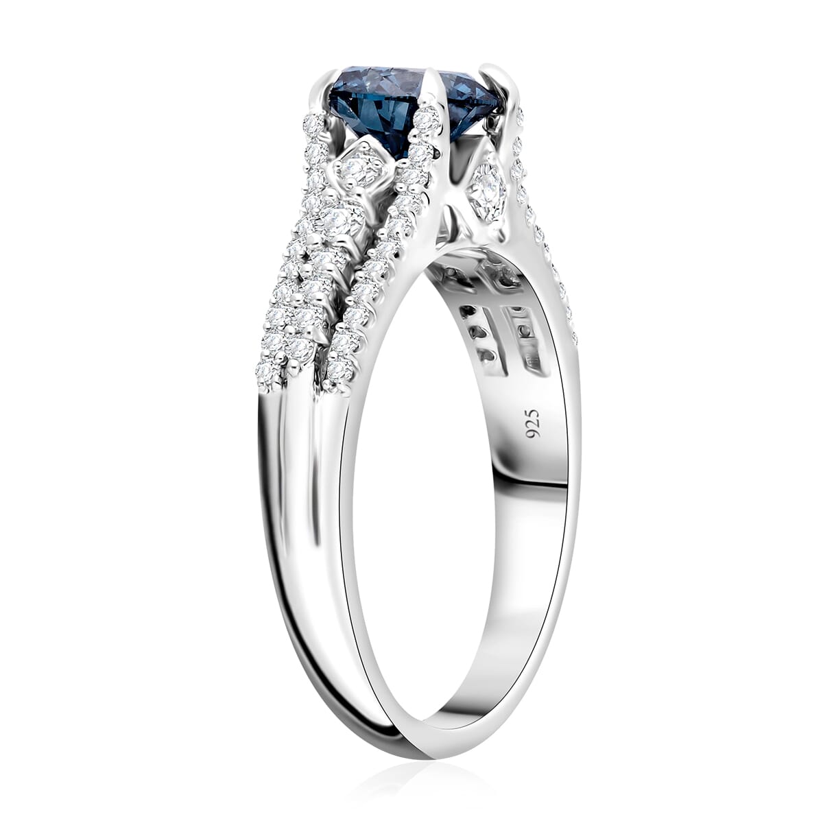 Luxuriant Lab Grown Blue and White Diamond VS-SI 2.00 ctw Azure Crown Ring in Platinum Over Sterling Silver (Size 9.0) image number 2