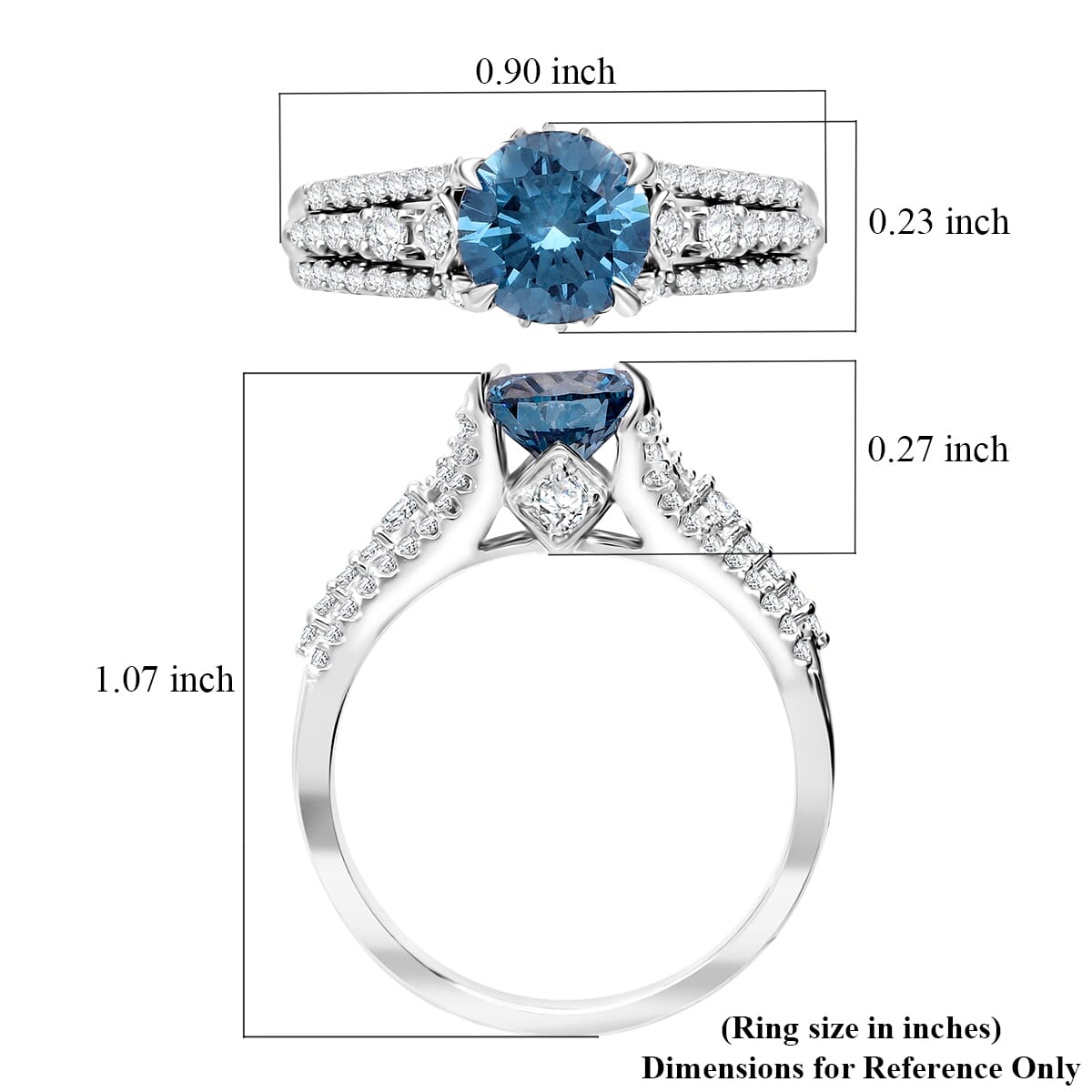 Luxuriant Lab Grown Blue and White Diamond VS-SI 2.00 ctw Azure Crown Ring in Platinum Over Sterling Silver (Size 9.0) image number 4