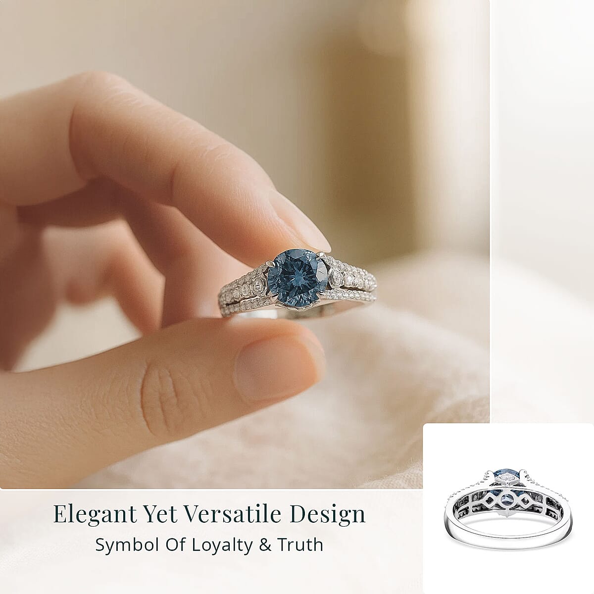 Luxuriant Lab Grown Blue Diamond (IR) and Lab Grown White Diamond VS-SI 2.00 ctw Azure Crown Ring in Platinum Over Sterling Silver (Size 9.0) image number 5