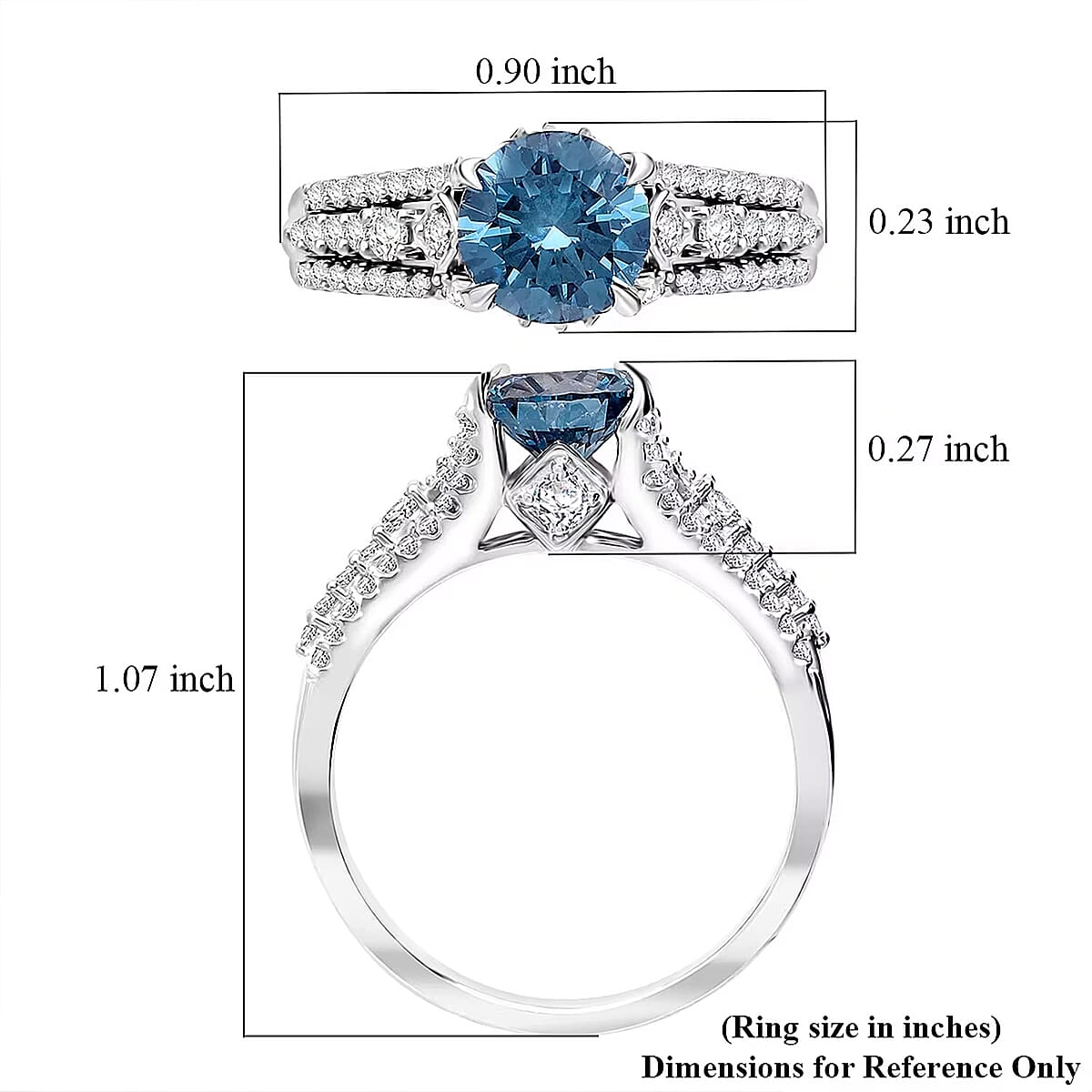 Luxuriant Lab Grown Blue Diamond (IR) and Lab Grown White Diamond VS-SI 2.00 ctw Azure Crown Ring in Platinum Over Sterling Silver (Size 9.0) image number 6