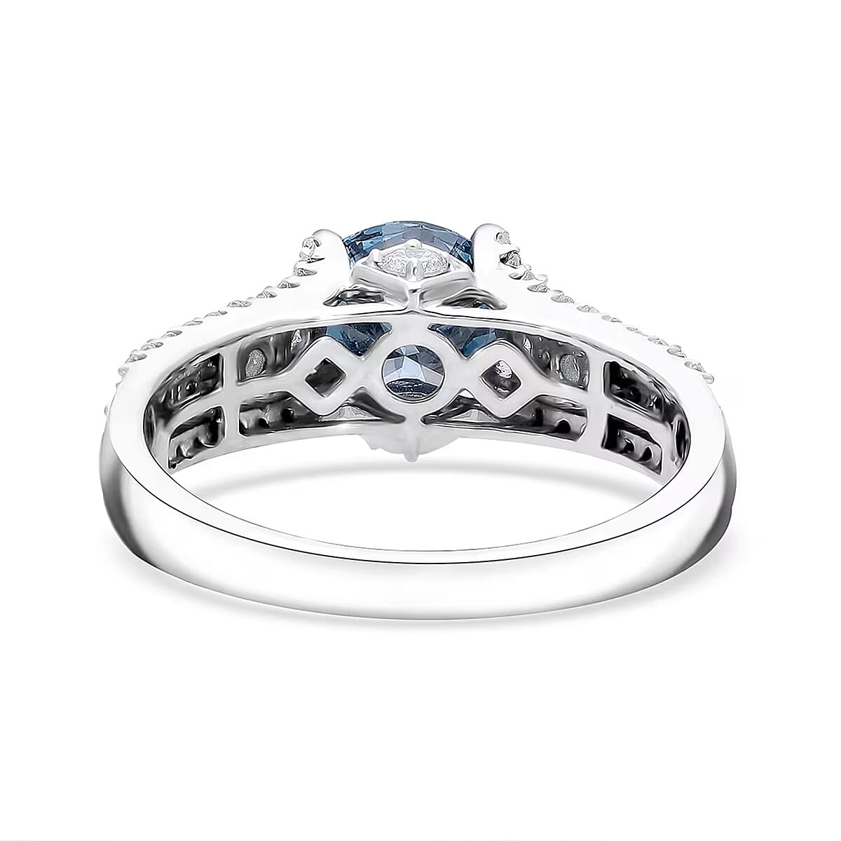 Luxuriant Lab Grown Blue Diamond (IR) and Lab Grown White Diamond VS-SI 2.00 ctw Azure Crown Ring in Platinum Over Sterling Silver (Size 9.0) image number 7