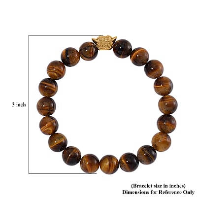 Tigers Eye 130.00 ctw Beaded Stretch Bracelet with Sycee Charm in Goldtone (6.50-7.0In)