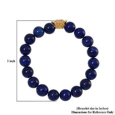 Lapis Lazuli 130.00 ctw Beaded Stretch Bracelet with Sycee Charm in Goldtone (6.50-7.0In)