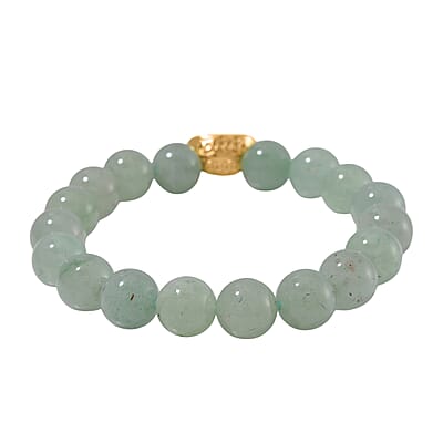 Green Aventurine 130.00 ctw Beaded Stretch Bracelet with Sycee Charm in Goldtone (6.50-7.0In)