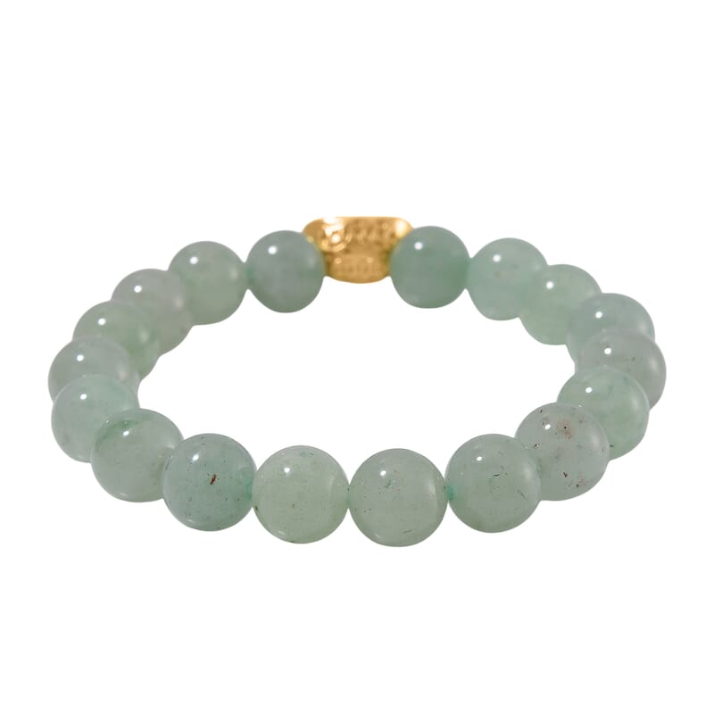 Green Aventurine 130.00 ctw Beaded Stretch Bracelet with Sycee Charm in Goldtone (6.50-7.0In)