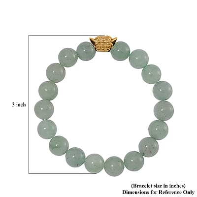 Green Aventurine 130.00 ctw Beaded Stretch Bracelet with Sycee Charm in Goldtone (6.50-7.0In)