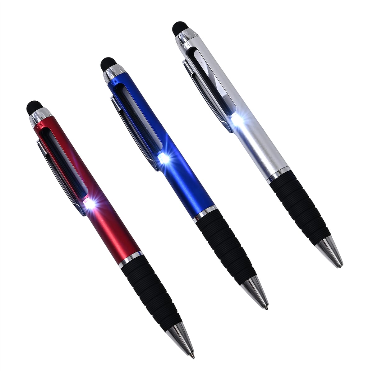 Set of 3 Multifunctional Pens with LED lights, Magnifying Glasses and Touch Screen Function with 3 Refills image number 2
