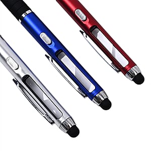Livmore Set of 3 Multifunctional Pens with LED lights, Magnifying Glasses and Touch Screen Function with 3 Refills