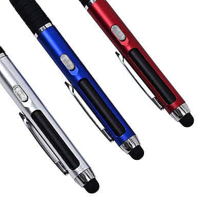 Livmore Set of 3 Multifunctional Pens with LED lights, Magnifying Glasses and Touch Screen Function with 3 Refills