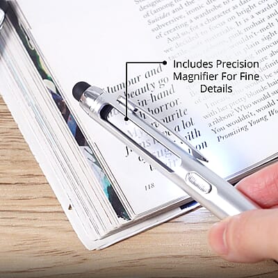 Livmore Set of 3 Multifunctional Pens with LED lights, Magnifying Glasses and Touch Screen Function with 3 Refills