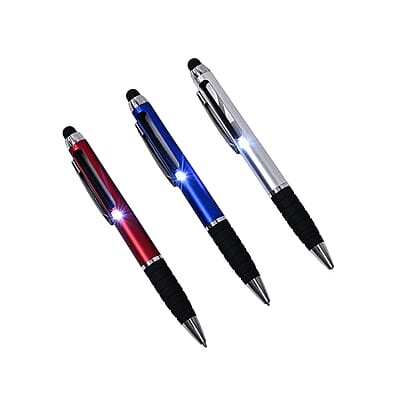 Livmore Set of 3 Multifunctional Pens with LED lights, Magnifying Glasses and Touch Screen Function with 3 Refills