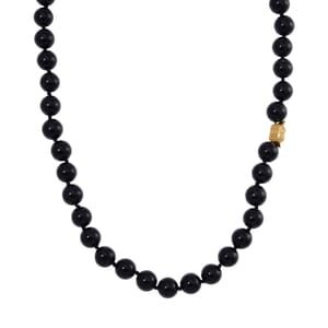 Black Obsidian 350.00 ctw Beaded Necklace with Sycee Charm in Goldtone 20 Inches