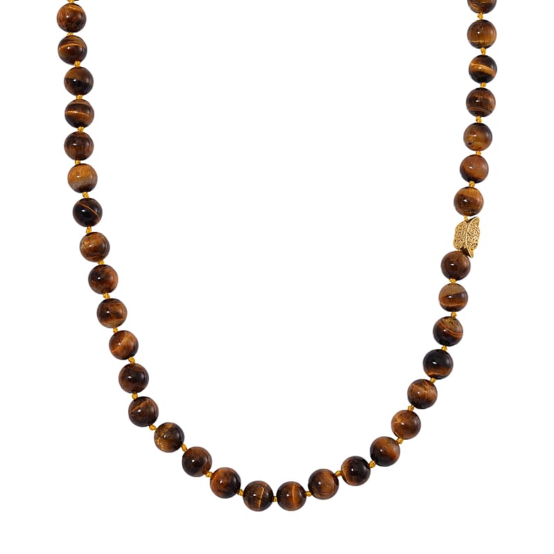 Tigers Eye 350.00 ctw Beaded Necklace with Sycee Charm in Goldtone 20 Inches