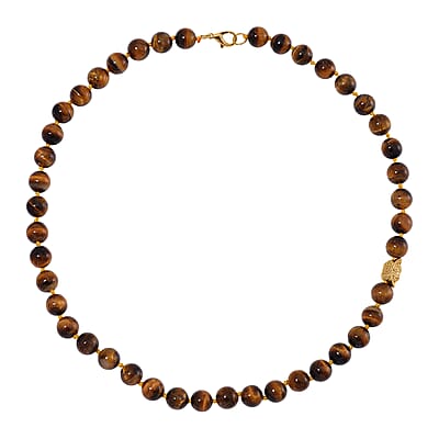 Tigers Eye 350.00 ctw Beaded Necklace with Sycee Charm in Goldtone 20 Inches