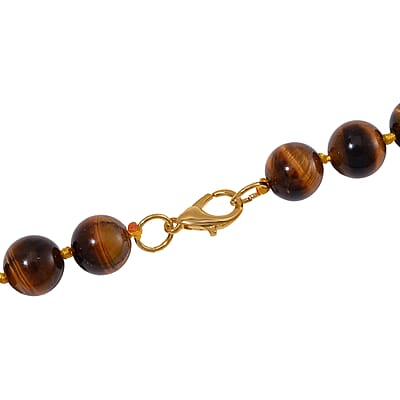 Tigers Eye 350.00 ctw Beaded Necklace with Sycee Charm in Goldtone 20 Inches