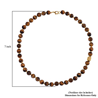 Tigers Eye 350.00 ctw Beaded Necklace with Sycee Charm in Goldtone 20 Inches