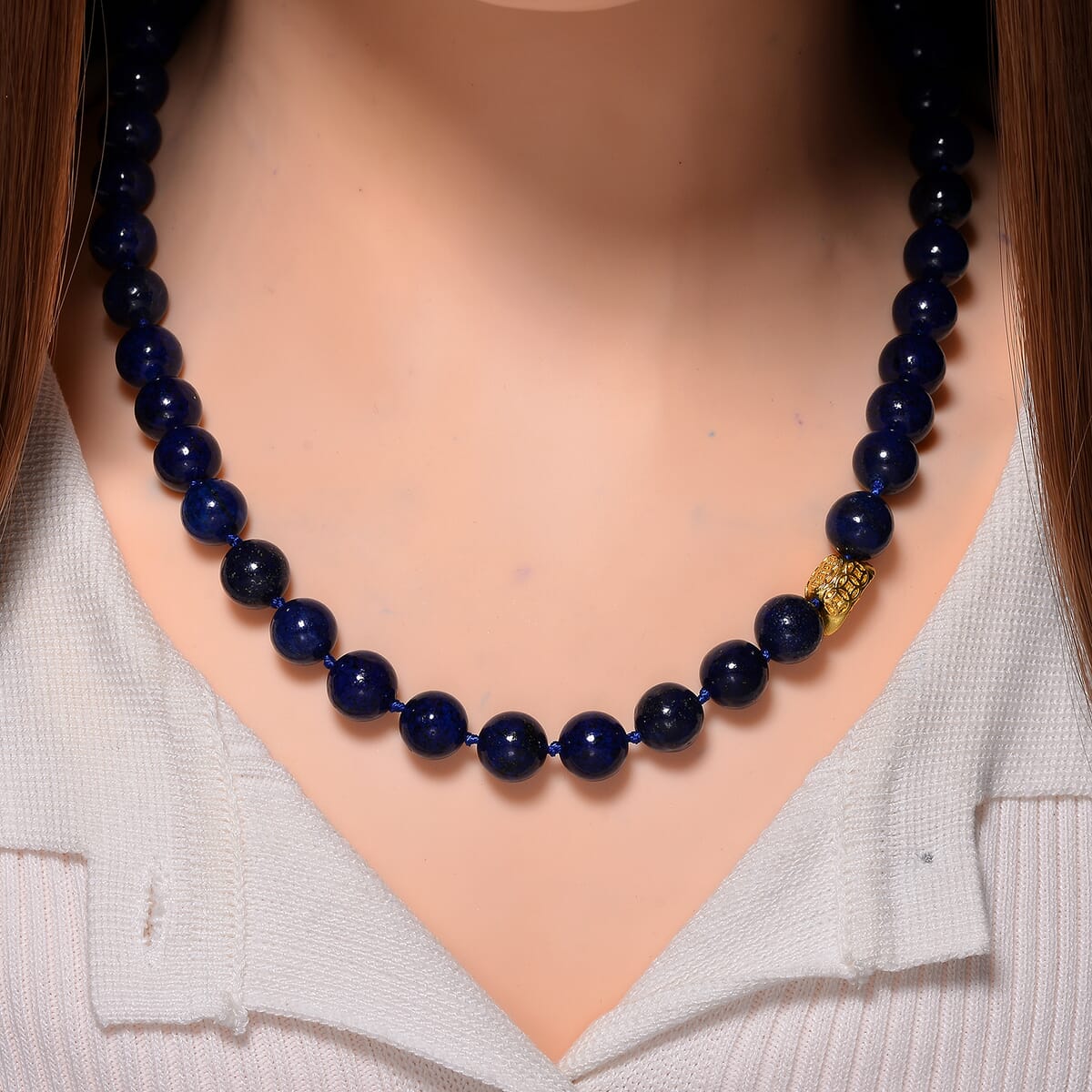 Lapis Lazuli 350.00 ctw Beaded Necklace with Sycee Charm in Goldtone 20 Inches image number 1