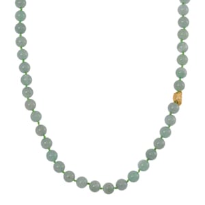 Green Aventurine 350.00 ctw Beaded Necklace with Sycee Charm in Goldtone 20 Inches