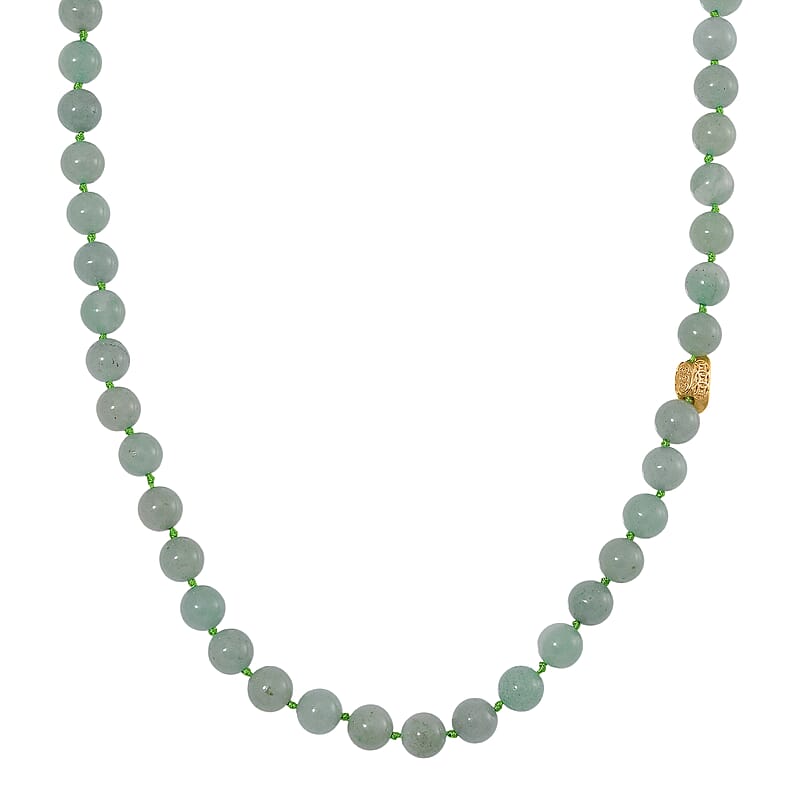 Green Aventurine 350.00 ctw Beaded Necklace with Sycee Charm in Goldtone 20 Inches