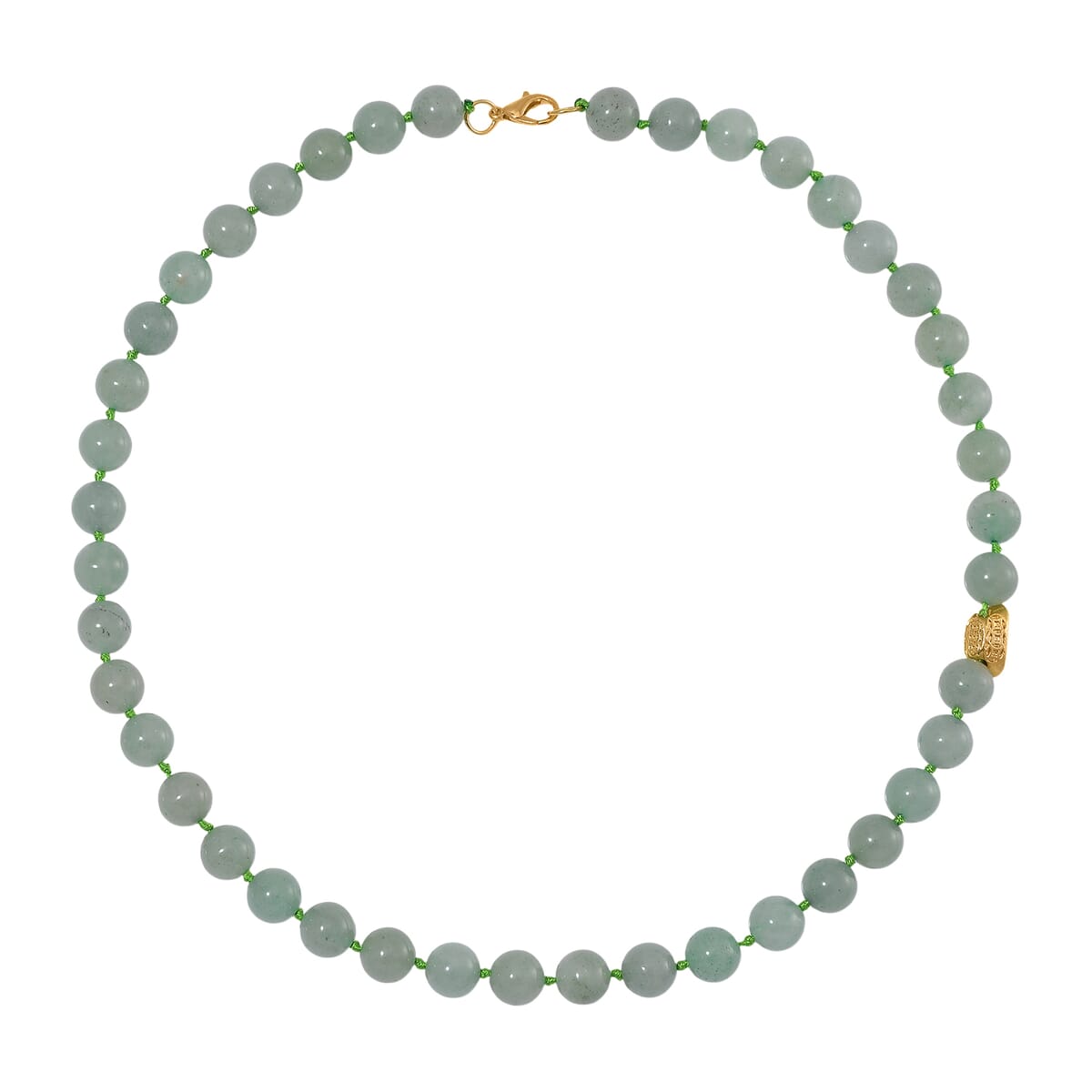 Green Aventurine 350.00 ctw Beaded Necklace with Sycee Charm in Goldtone 20 Inches image number 2