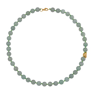 Green Aventurine 350.00 ctw Beaded Necklace with Sycee Charm in Goldtone 20 Inches
