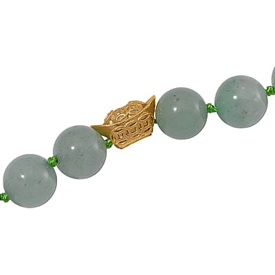 Green Aventurine 350.00 ctw Beaded Necklace with Sycee Charm in Goldtone 20 Inches