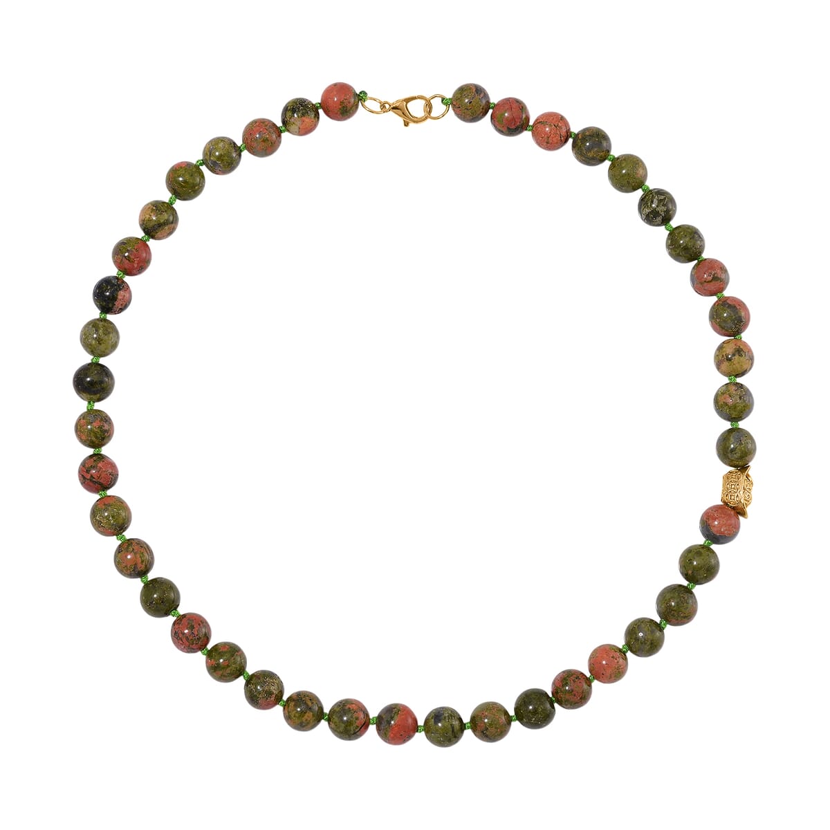 Unakite 350.00 ctw Beaded Necklace with Sycee Charm in Goldtone 20 Inches image number 2