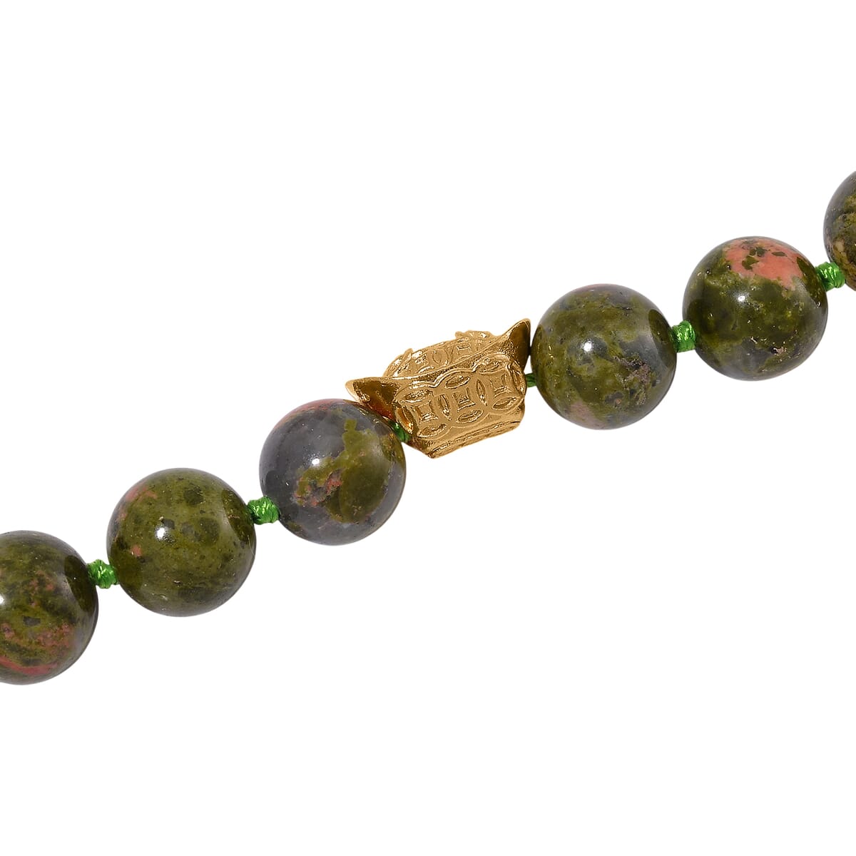 Unakite 350.00 ctw Beaded Necklace with Sycee Charm in Goldtone 20 Inches image number 3