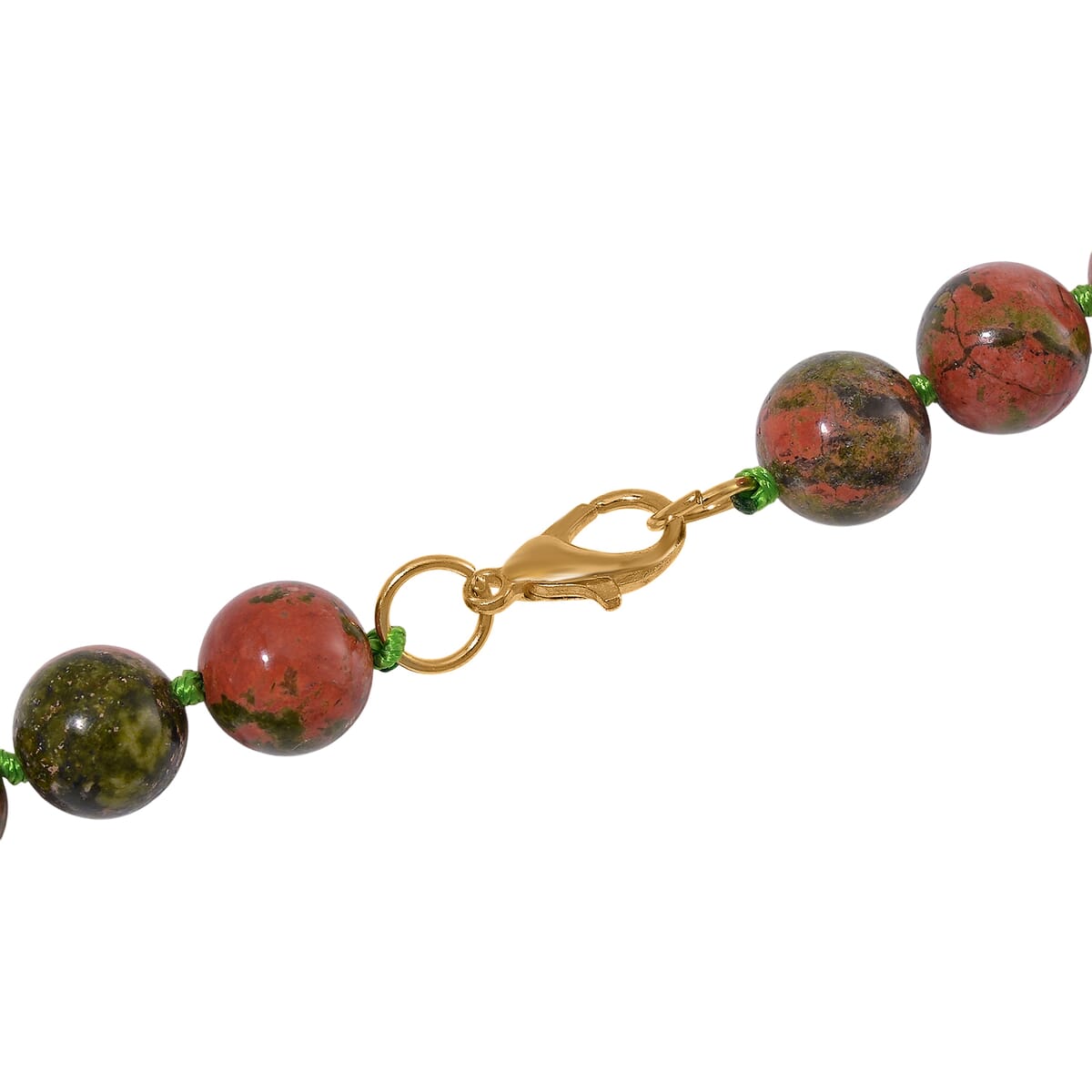 Unakite 350.00 ctw Beaded Necklace with Sycee Charm in Goldtone 20 Inches image number 4