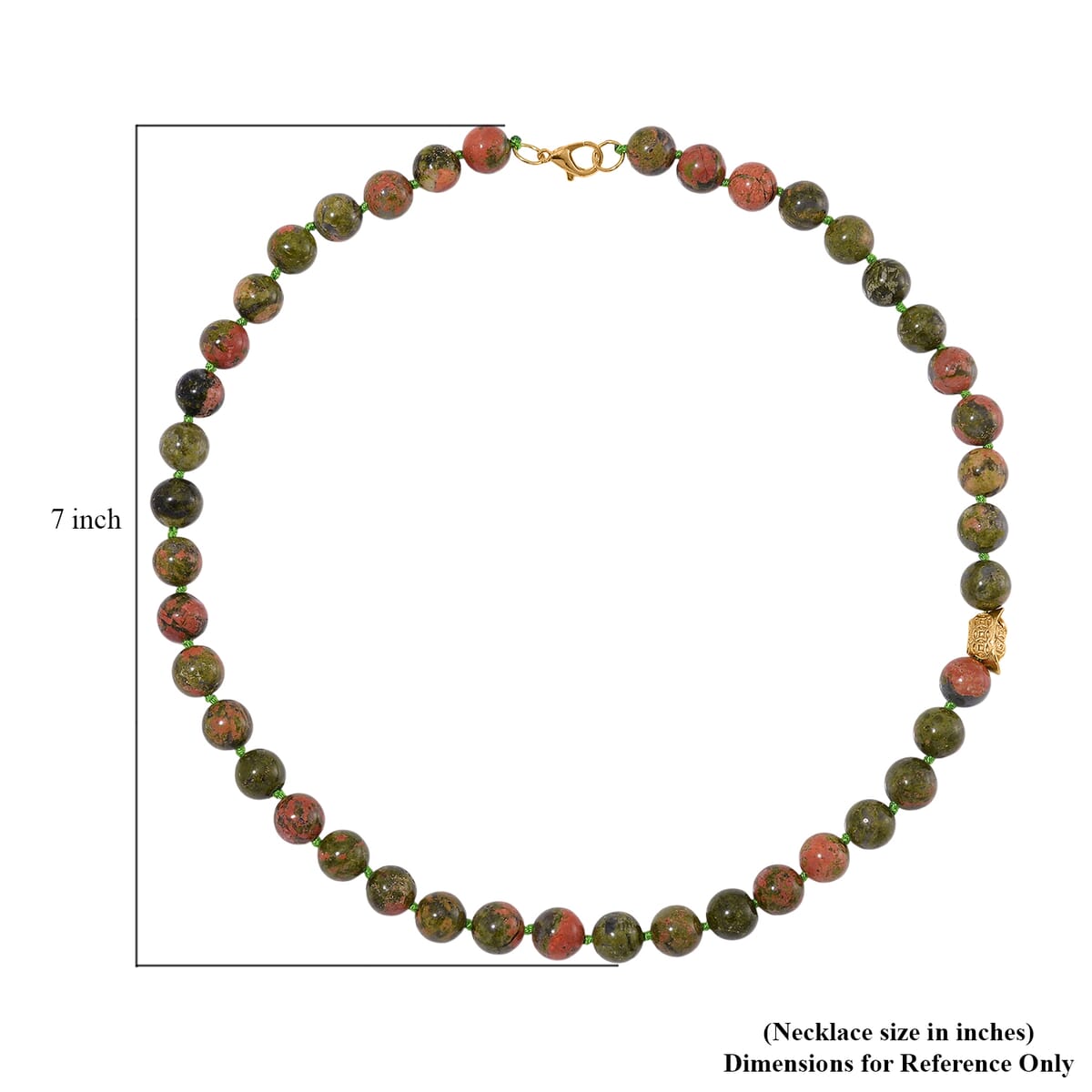 Unakite 350.00 ctw Beaded Necklace with Sycee Charm in Goldtone 20 Inches image number 5