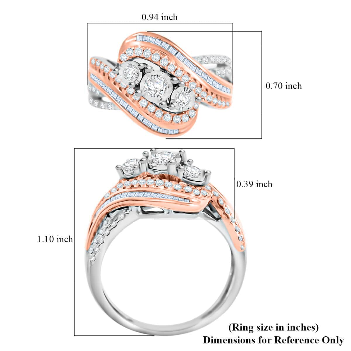 NY Closeout G-H I2 Diamond 1.00 ctw Bypass Twist Ring in 10K White and Rose Gold (Size 6.0) 5.30 Grams image number 5