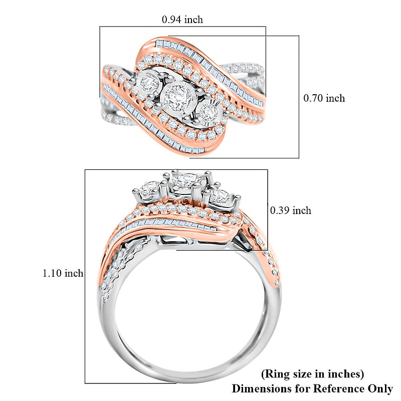 NY Closeout G-H I2 Diamond 1.00 ctw Bypass Twist Ring in 10K White and Rose Gold (Size 6.5) 5.30 Grams