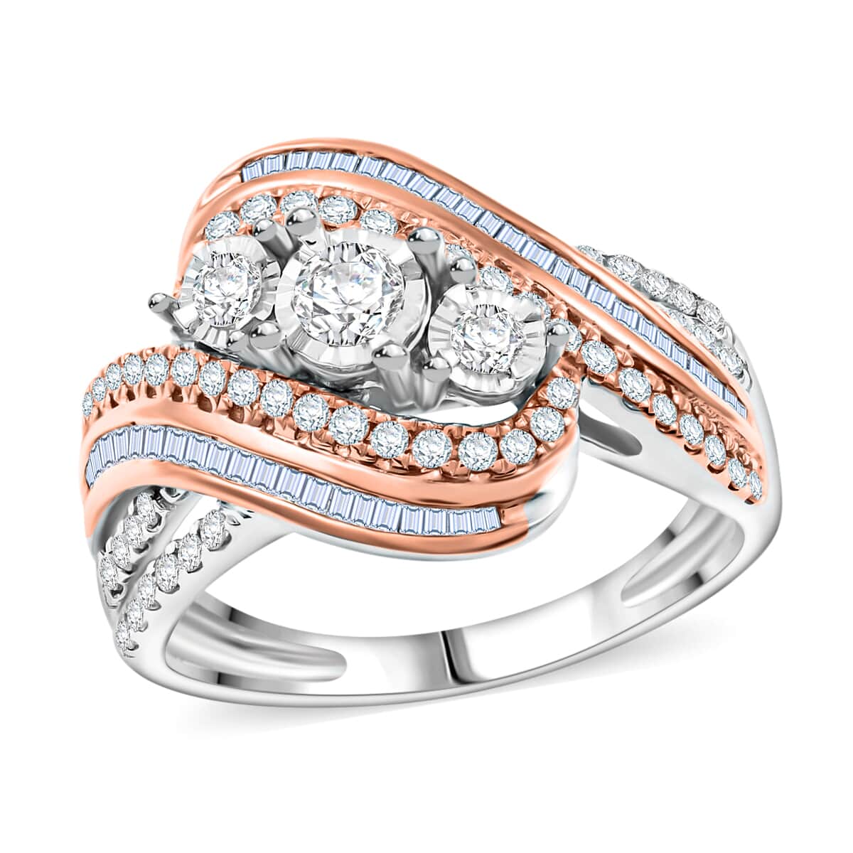 NY Closeout G-H I2 Diamond 1.00 ctw Bypass Twist Ring in 10K White and Rose Gold (Size 7.5) 5.30 Grams image number 0