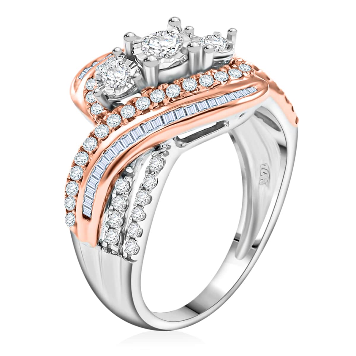 NY Closeout G-H I2 Diamond 1.00 ctw Bypass Twist Ring in 10K White and Rose Gold (Size 7.5) 5.30 Grams image number 3